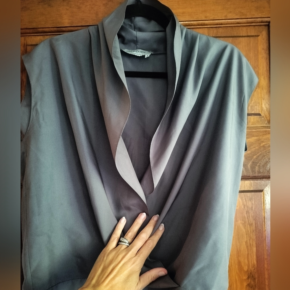 Yves Saint Laurent Draped Sleeveless Top in Charcoal Gray